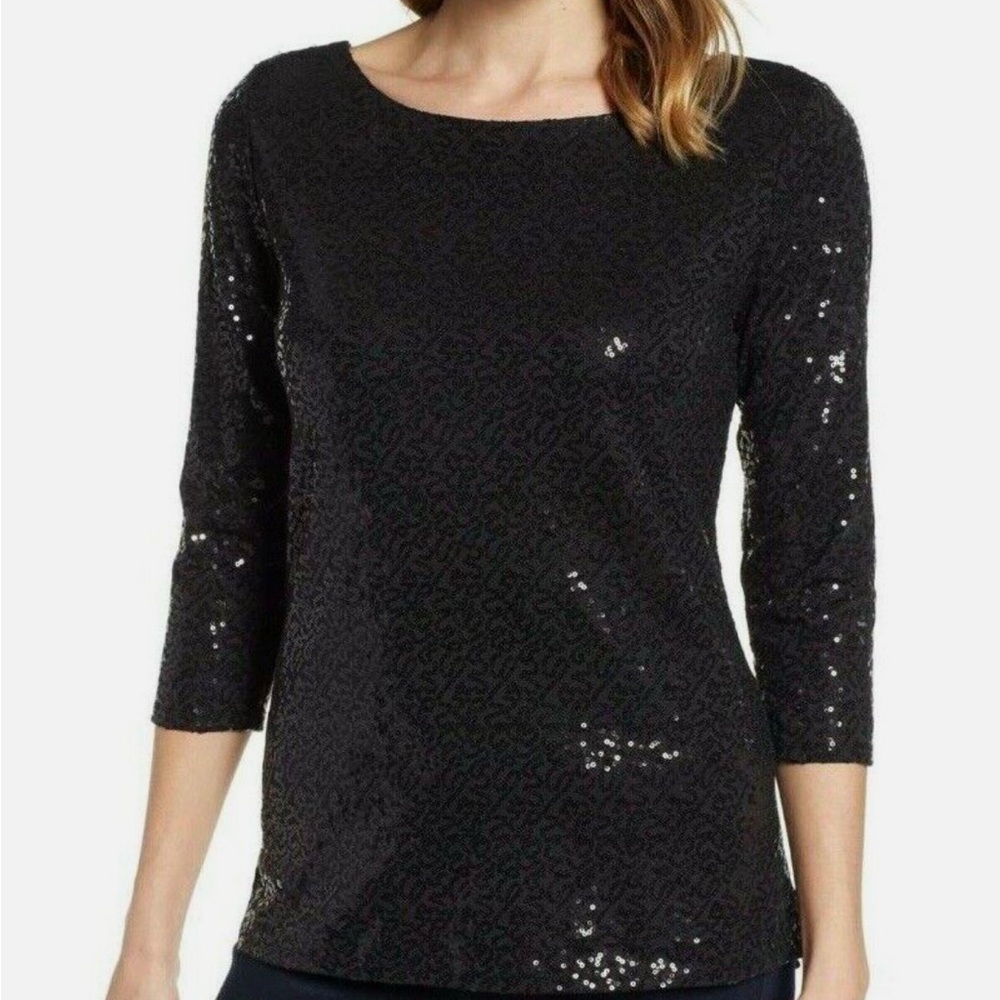 GIBSON GLAM Black Sequin Top NWT